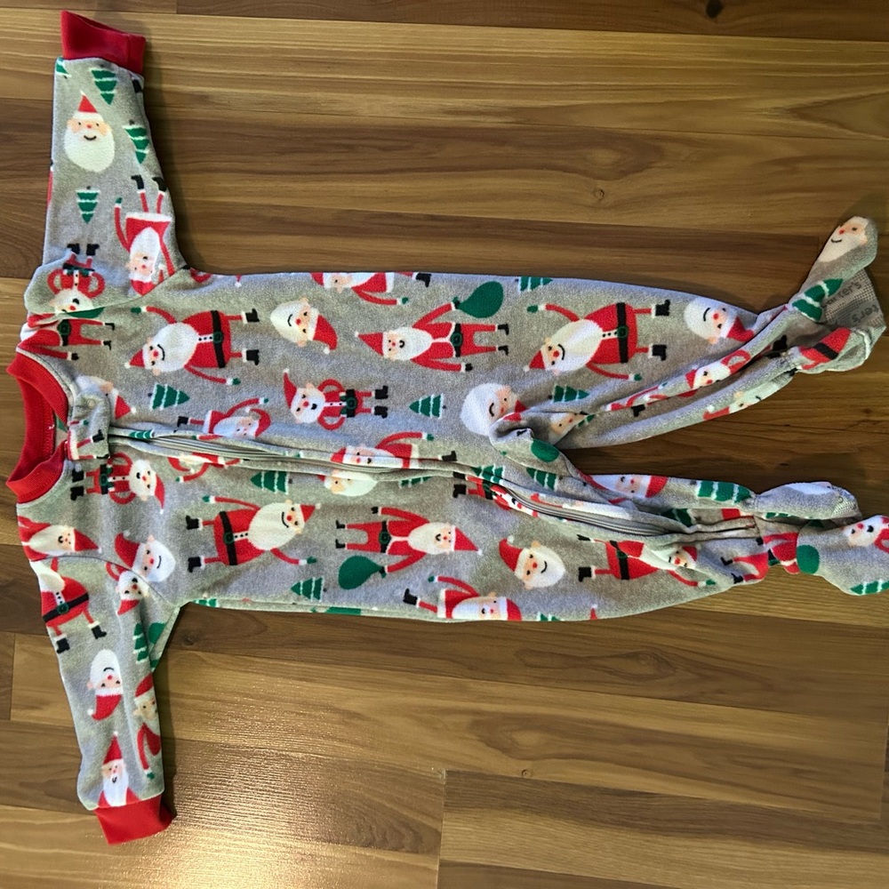 Carter's Gray and Red Santa Footie NWOT